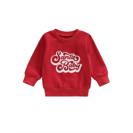 

Toddler Baby Boy Girl Christmas Letters Print Sweatshirt Long Sleeve Crewneck Sweater Shirt Xmas Kids Pullover Tops