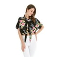 thumbnail image 4 of Women's Hawaiian Tie Front Crop Top Aloha Shirt in Hibiscus Black S, 4 of 5