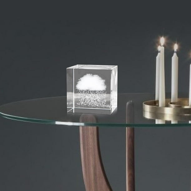 Pisapapeles de cristal 3D, recuerdos grabado de señales meteorológica adornos artesanales para oficina, hogar, habitación, decoración de Lluvia perfecl Cubo de cristal