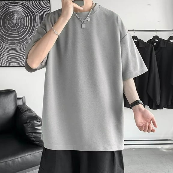 Shirt for Men Short Sleeve Crew Neck Lightweight Dark Gray T-Shirts Men's Clothing