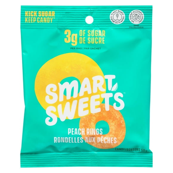 SmartSweets, Peach Rings, 50g Pouch, Candy with no artificial sweeteners or added sugar