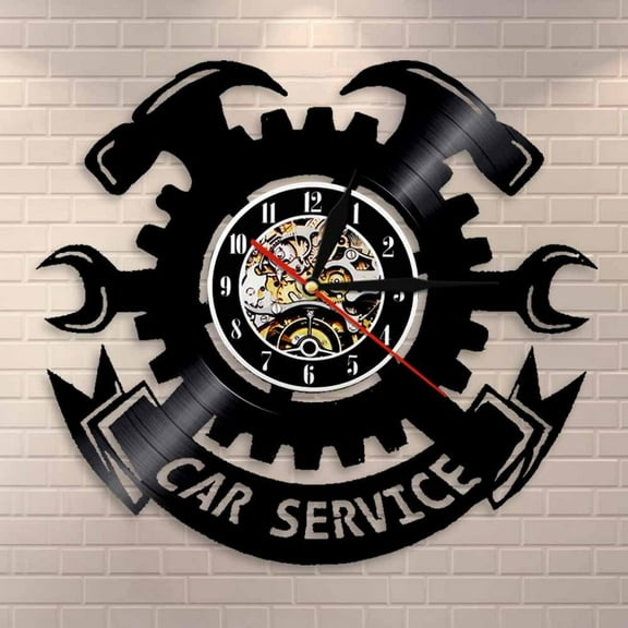 YanGxx Car Service Autorepair Wall Clock Garage Wall Decor Vinyl Record Wall Clock Garage Tools Tire Wrench Wall Sign Mechanic Gifts