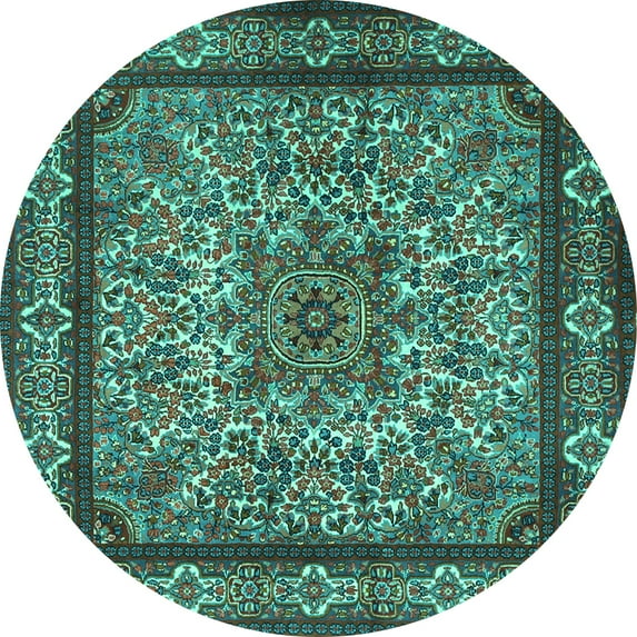 Ahgly Company Machine Washable Indoor Round Persian Turquoise Blue Traditional Area Rugs, 7' Round