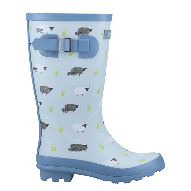Cotswold - Botas de Agua Farmyard Slip-on Diseño Oveja para Mujer (Azul)