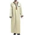 thumbnail image 1 of Men's Muslim Robe Retro Islamic Arab Kaftans for Men Eid Muslim Thobe Dubai Ramadan Daily Clothes, Muslim Shirt Robe with Pockets, 1 of 4