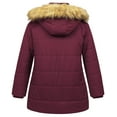 thumbnail image 2 of Chrisuno Women's Plus Size Winter Long Puffer Coat Warm Jacket Long Bubble Coat with Faux Fur Hood Wine Red 1X, 2 of 4
