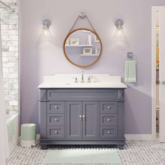 KBC Elizabeth 48" Wood Bathroom Vanity w/ Quartz Stone in Marine Gray