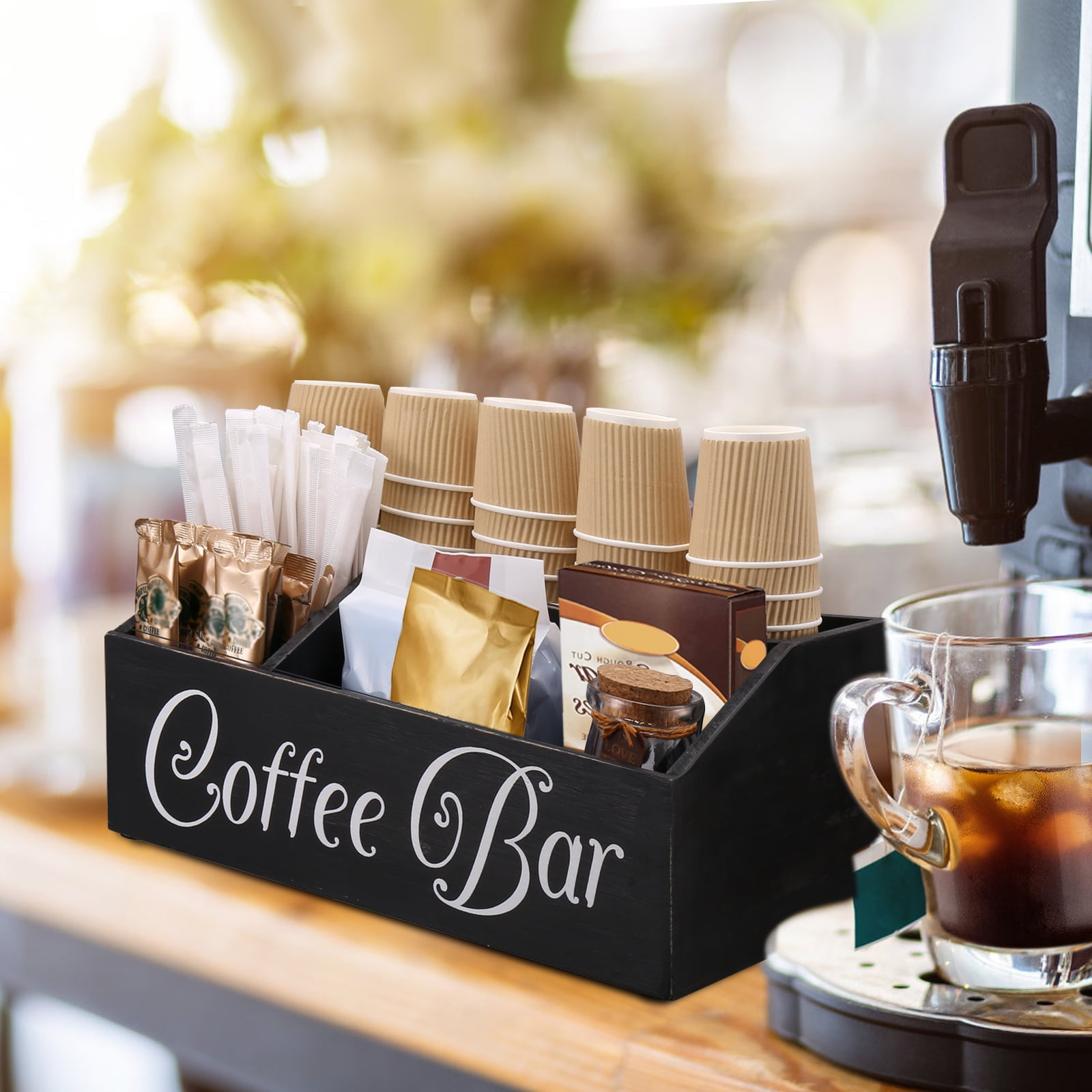 Wooden Coffee Pod Drawer Organizer - Countertop Coffee Bar Station For Pods & Syrups, Farmhouse Style (White) - View #2