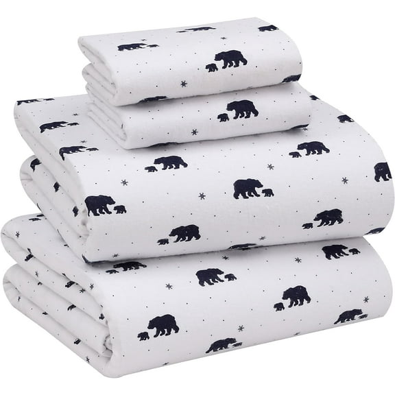 RUVANTI Flannel Sheets King Size - 100% Cotton Brushed King Size Sheets Set - Deep Pockets 16 Inches Bed Sheets - All Seasons Breathable & Extra Soft - Warm & Cozy, 4 Piece, Oh Hi Bear