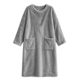 thumbnail image 6 of Mifsaly Womens Long Fleece Nightgown Plush Sleep Dress Long Sleeve Crewneck Warm Bathrobes with Pockets Gray,S, 6 of 7
