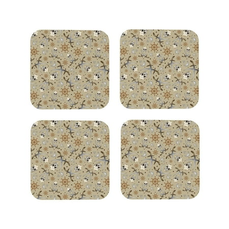 

Lukts Pirate skulls Print Leather Drinks Coasters Set of 4 Suitable or Drinks Furniture Protection and Easy Clean up-Square