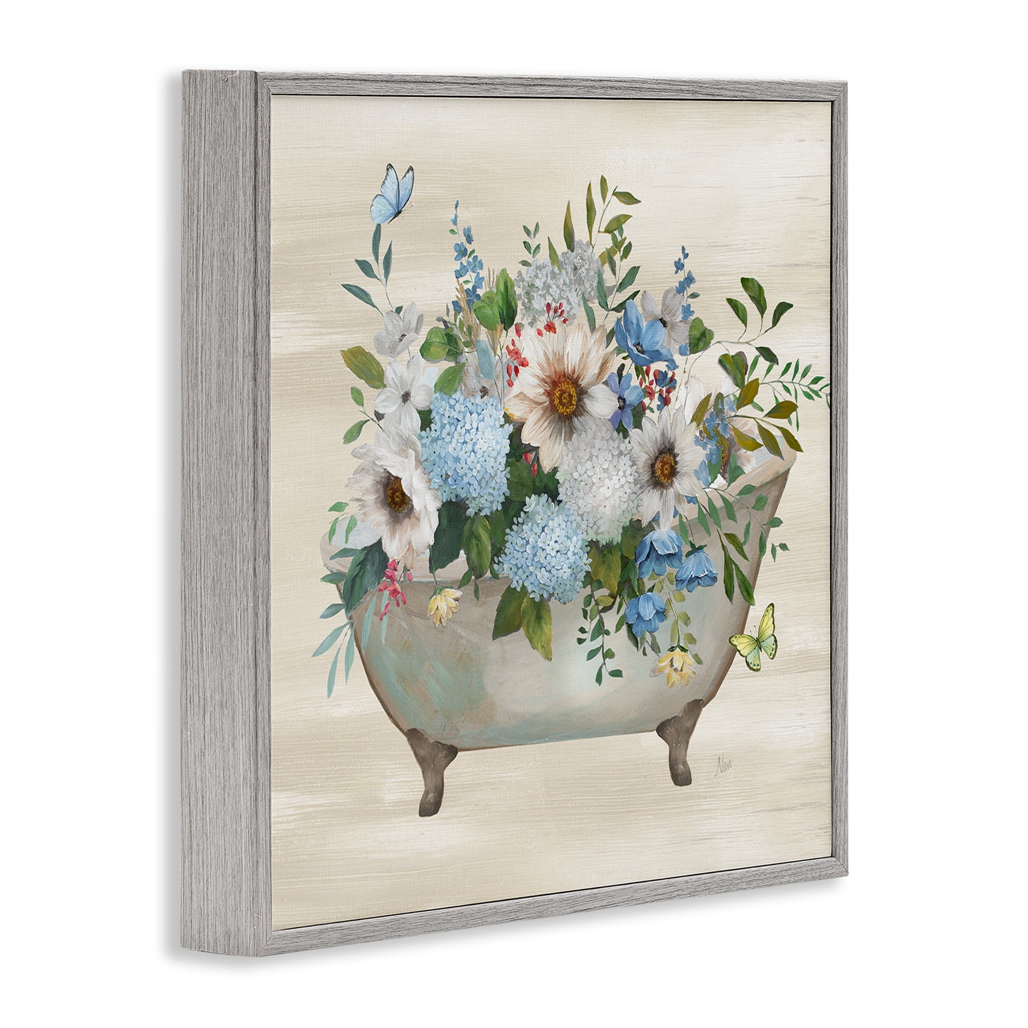Stupell Industries Floral Bouquet Bathtub Typography Painting Gray Framed Art Print Wall Art, 12 x 12