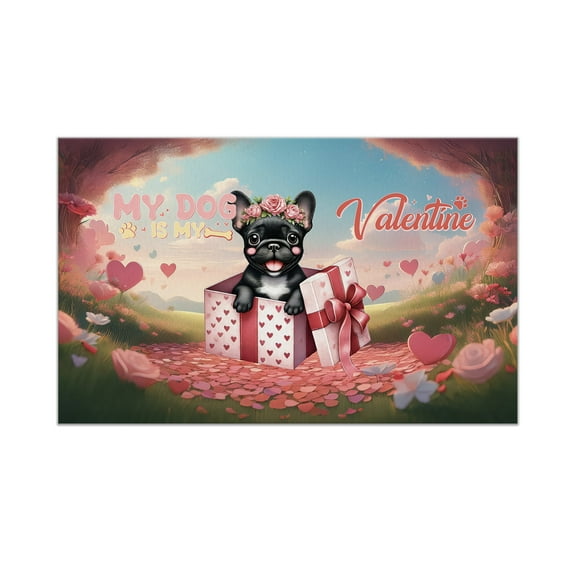 My Dog Is My Valentine Cute French Bulldog in Gift Box Doormat Dog Lover Gifts Indoor Outdoor Welcome Mat - 3006