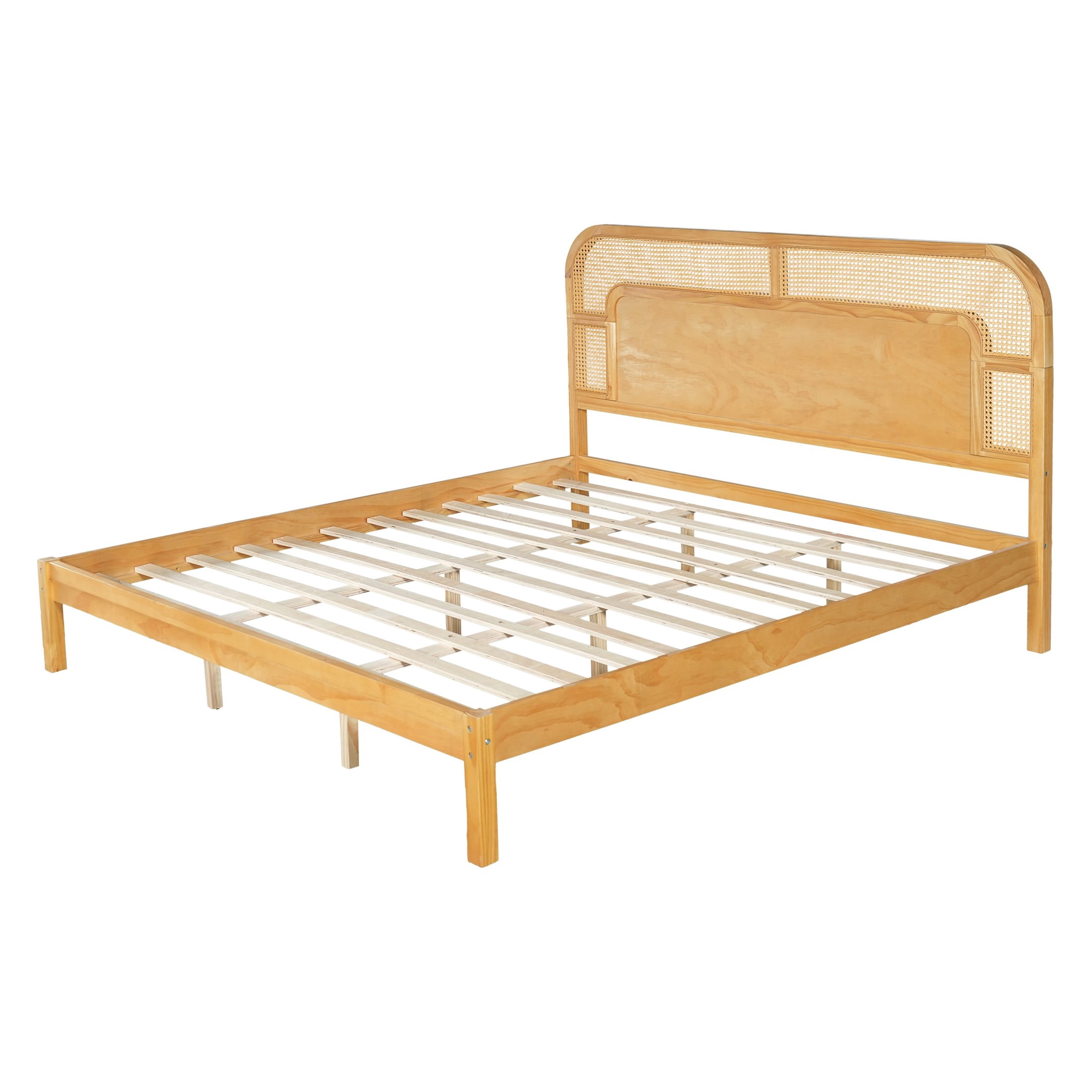 Christopher Knight Home Bohemian King Platform Bed with Rattan Headboard, Solid Wood Frame, Oak