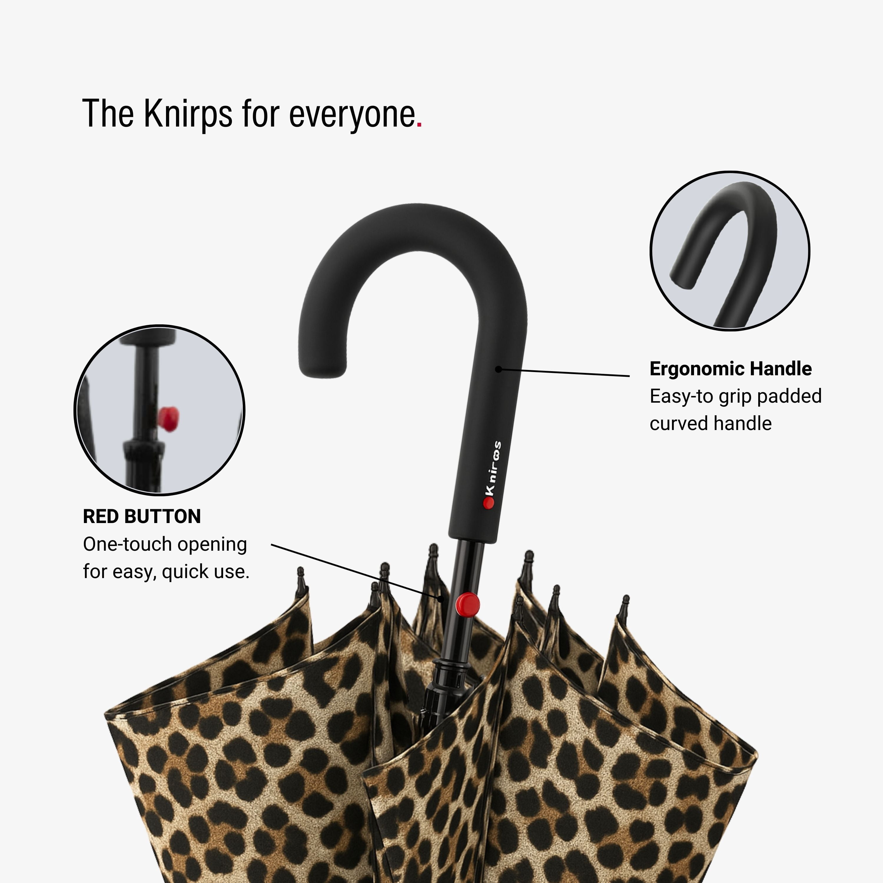 Knirps A.760 Curved Handle Rain Umbrella for Adults in Jaguar – 42" Windproof Automatic Open Canopy, Ultra Lightweight Steel Aluminum Frame with Large Button, Rounded Tips, Polyester Case Included
