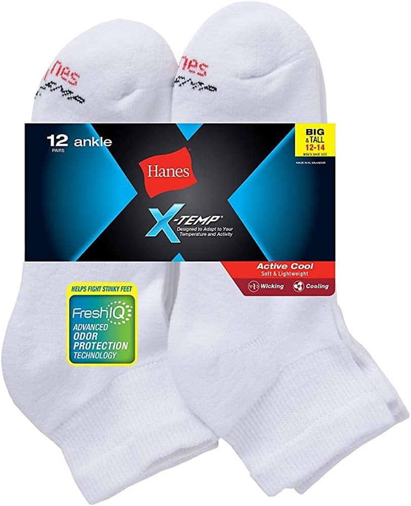 Hanes Men's Big and Tall Active Cool 12-Pack Ankle Socks