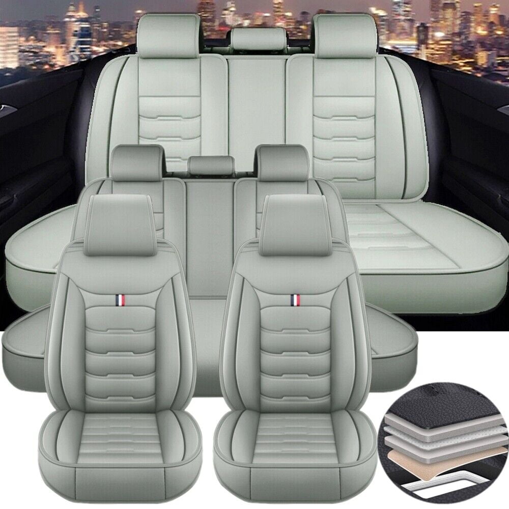 TIANLAIMEI Leather Car Seat Covers Full Set Front and Rear Bench Backrest Seat Cover Set Universal Fit for Sedan SUV Truck Gray