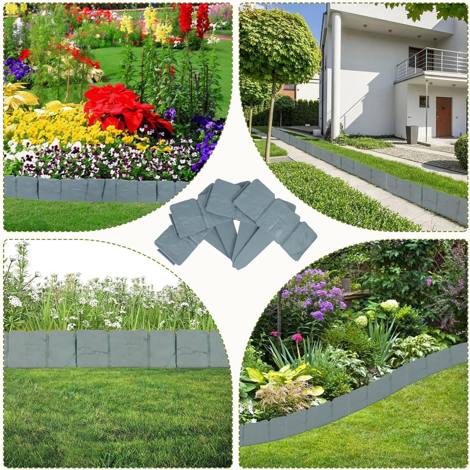 FTCBXT Edging for Landscaping,Landscape Edging Border, 16 Ft Plastic Garden Edging Border, Imitation Stone Fence for DIY Outdoor Yard Landscaping (20 Pcs, Gray)