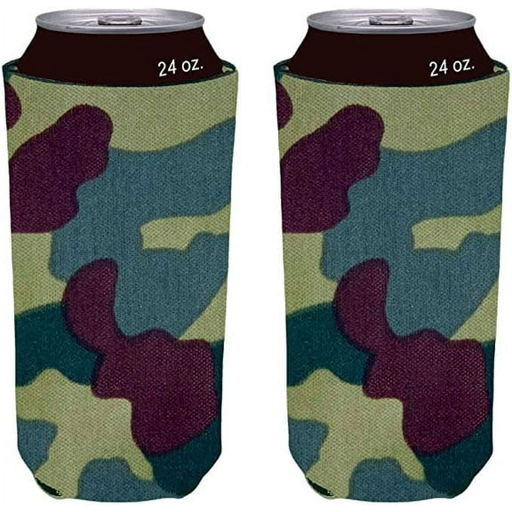 Blank Foam Collapsible 24 oz. Can Coolie (Green Camo, 2 Pack)