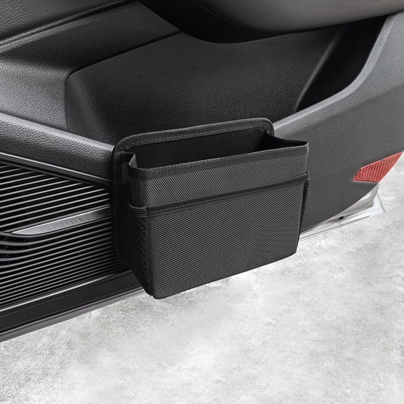 Foldable Hanging Car Trash Can, Multifunctional Storage Box with Garbage Bag Roll, Multi-Pocket Organizer for Car, Home and Office, Black