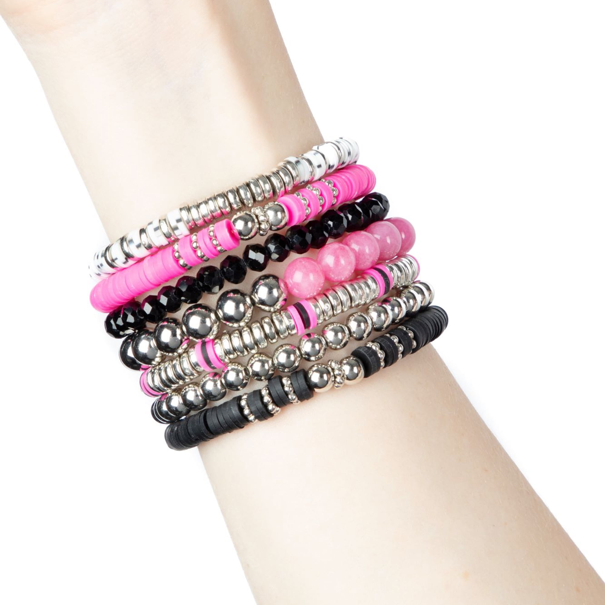 Cousin DIY Pink and Black Heishi Stack DIY Bracelet Kit, 564 Beads, Clay/Metal, Adult, 69995660
