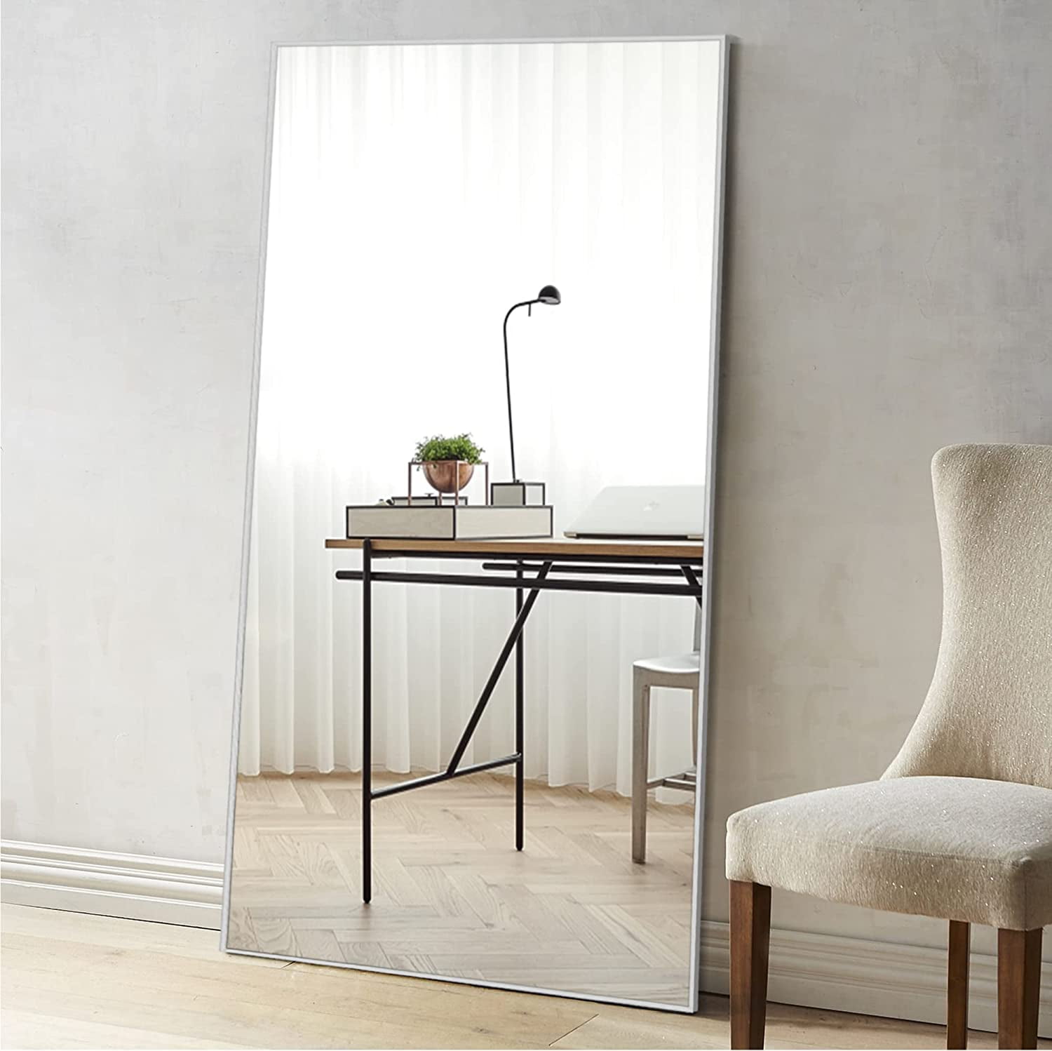 BBNBDMZ Floor Mirror Full Length 58x24in Rustic Wood Frame Full Body Dressing Mirror Wall