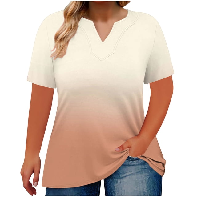 Pisexur Womens Tops Designed With Color Gradient Details Matched With Short Sleeve Tops Using Comfortable Material Perfect for Casual Tops for Women’s Outfits