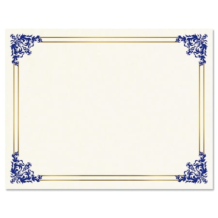 Empire Blue Certificate on White Parchment - Set of 100, 8-1/2" x 11" on 60 lb. text parchment paper, Laser and inkjet printer compatible