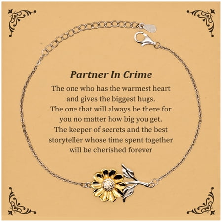 Partner In Crime Sunflower Bracelet - Cherished Friendship Gift for Graduation, Birthday, and Holidays - Engraved with Heartwarming Quote of Eternal Bond and Hopeful Friendship