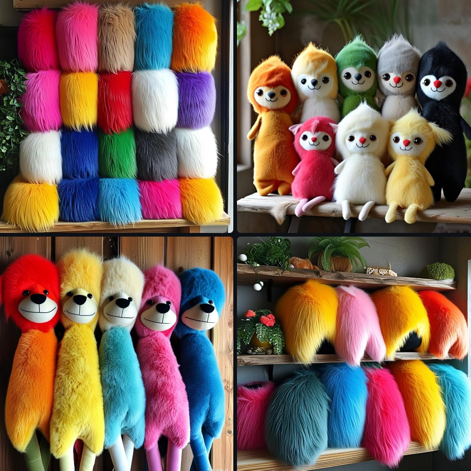 ABCISI 4PCS Faux Fur Ribbon, Fluffy Christmas DIY Craft Shaggy Synthetic Plush Patch, Sewing Fur Cuts for Party Decoration Winter Costume Gnome Beard Fur Ball Carpet Pet Pad (4-Color, 59.06"Lx1.97"W)