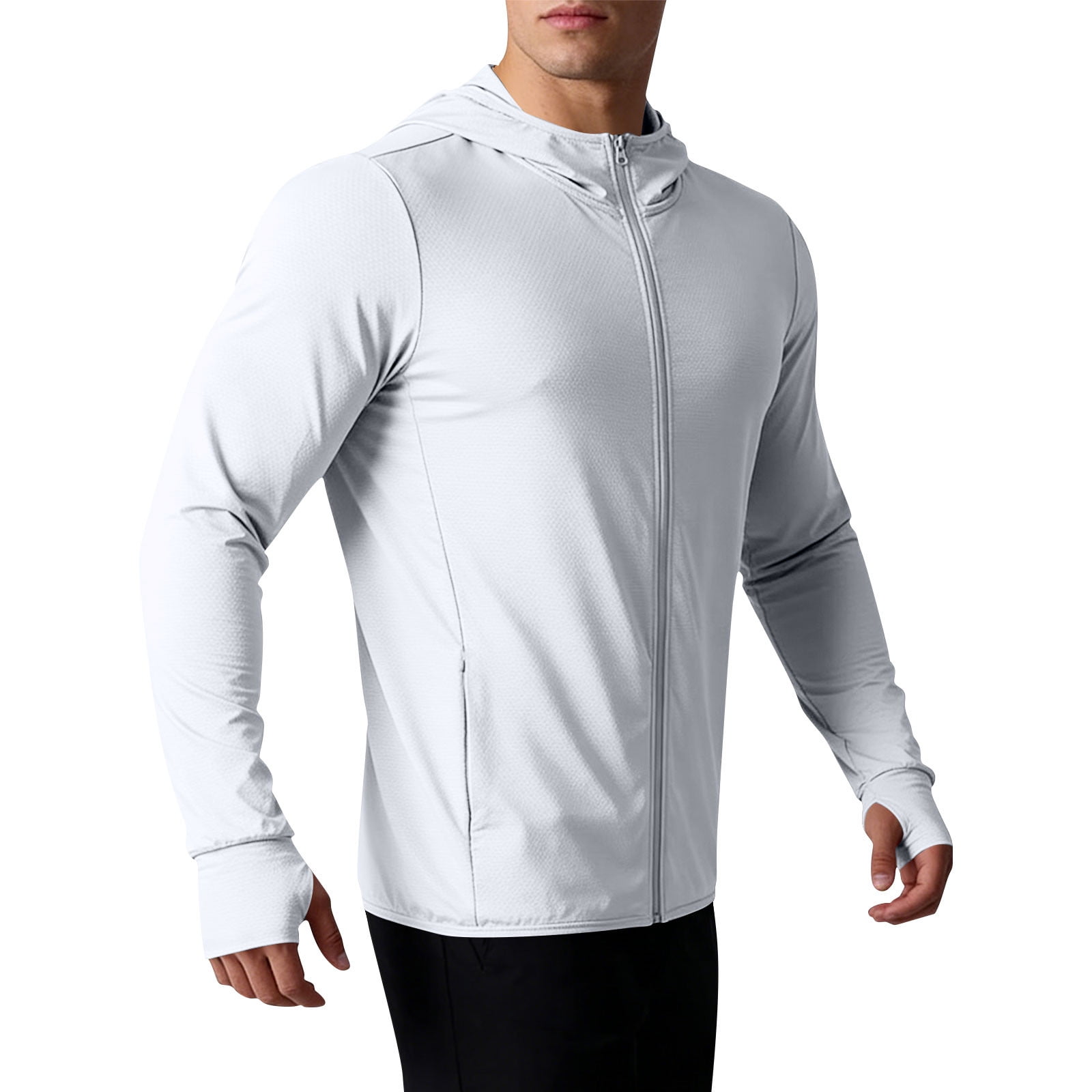 QSAWXQZ Men s Zip up Sun Protection Hooded Jacket UPF 50+ Thumbholes Long Sleeve Lightweight Breathable Solid Athletic Outerwear for Fishing Hiking 4XL