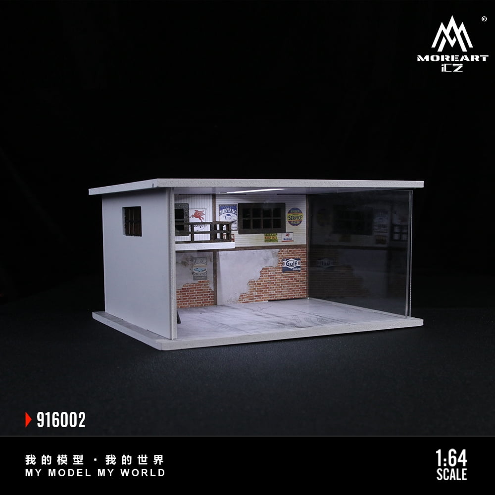 1:64 Scale Diorama Car Garage Model, LED Lighting Shown Scene Display Model, Diecast Car Model Display Case, Parking Lot Showcase, Showroom Scene Building Model Toy Gifts