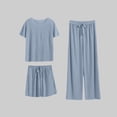 thumbnail image 2 of RYRJJ Women's 3 Piece Pajama Sets Short Sleeve Sleepwear Crewneck Top with Shorts and Wide Leg Long Pants Pjs Soft Loungewear, 2 of 6