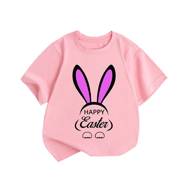 Gibobby Camisa De verano Nueva ropa para niños de verano, camiseta de manga corta para niñas de estilo europeo y estadounidense, camiseta con cuello redondo estampado de conejito (Rosa, 5-6 Años)