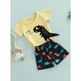thumbnail image 3 of Seyurigaoka 2 Pieces Kids Suit Set, Letter Dinosaur Print Round Neck Short Sleeve T-Shirt+ Shorts for Boys, 9 Months-4 Years, 3 of 8
