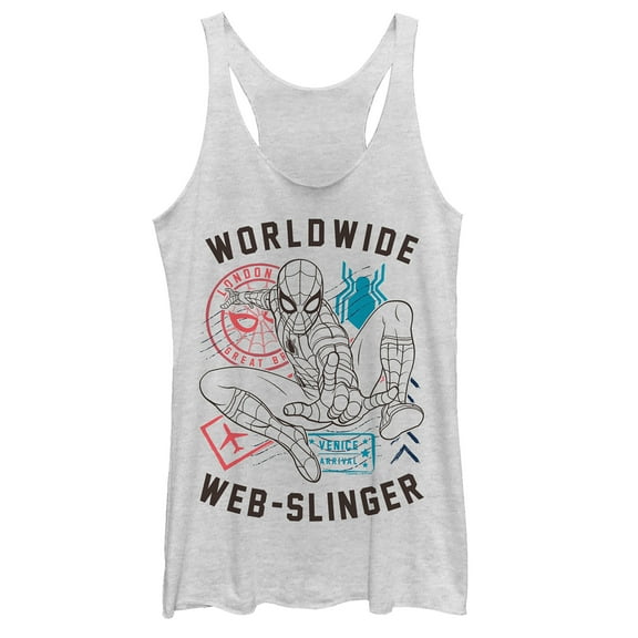 Women's Marvel Spider-Man: Far From Home Worldwide Icons Racerback Tank Top White Heather Medium