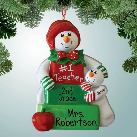 Personalized #1 Teacher Snowman Christmas Ornament - Heroes of the Classroom - Kindergarten - Teacher Gifts - Appreciation - Elementary School