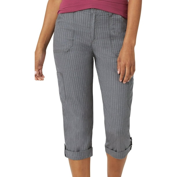 Lee Lee Womens Solid Knit Waist FlexToGo Striped Cargo Capris