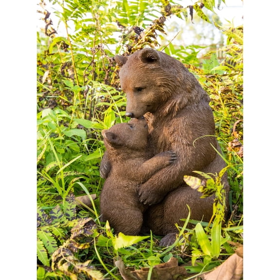 Hi-Line Gifts Cuddling Mother and Baby Bear Outdoor Garden Statue - 11.75" - Brown