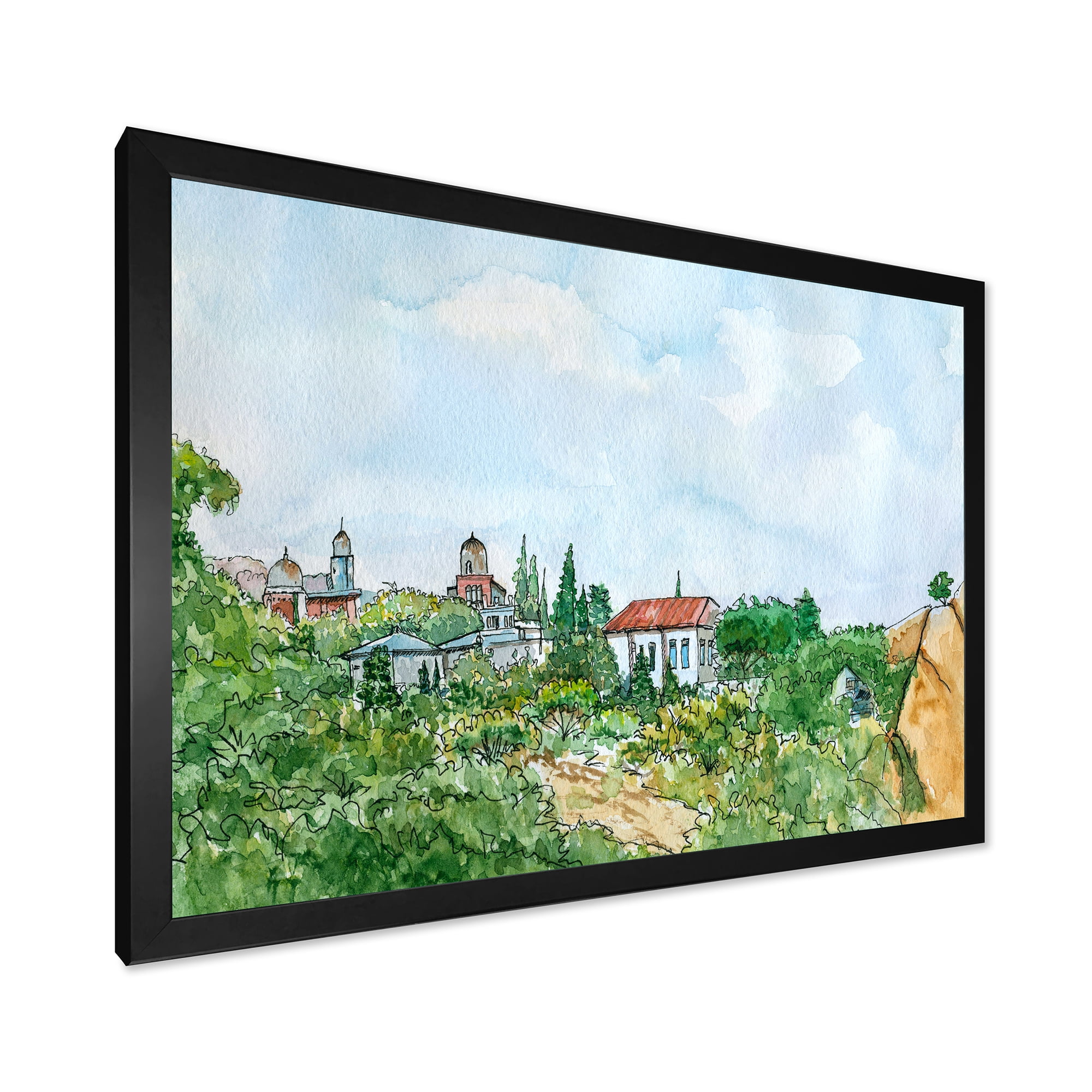 Designart 'White House With Red Roof In The Lush Green Countryside' Traditional Framed Art Print