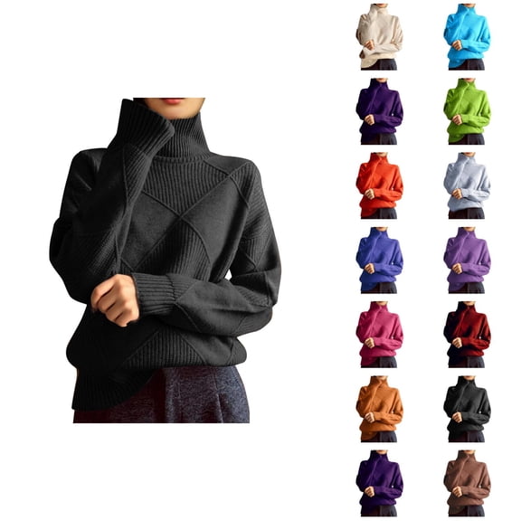 Turtle Neck Sweater for Women 2026 Fall Winter Casual Long Sleeve Knitted Plain Pullover Sweater Jumper Tops
