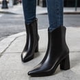 thumbnail image 2 of HAPIMO Women Ankle Boots Pointed Toe Chunky Block Heel V‑shaped Top Opening Zipper Faux Leather For Dating Dinner And Daily City Outings Black 42, 2 of 7