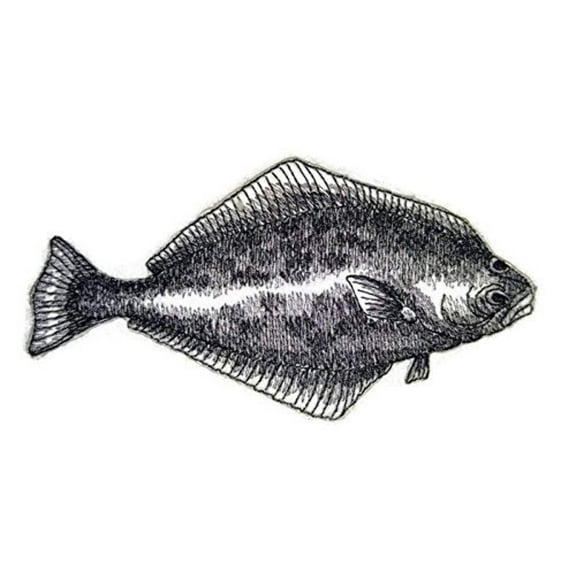 Halibut Fish Embroidered Iron On/Sew Patch [6" x 3.17"]