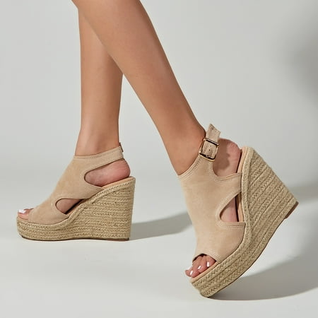 

Women s Spring And Summer New Slope Heel Buckle Rome Thick Sole High Heel Sandals