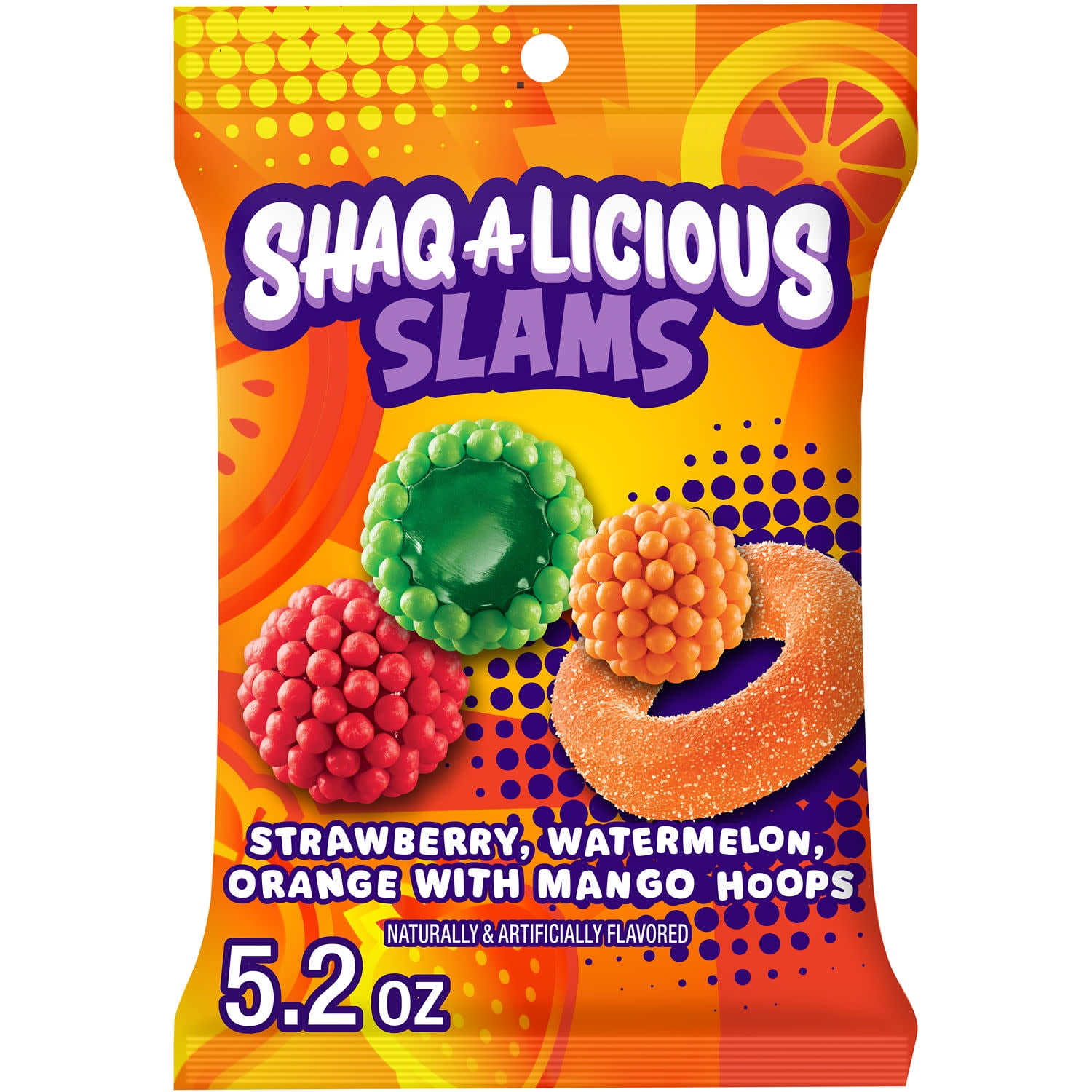 Shaq-A-Licious Slams Gummies, Fruit Flavored Chewy Candy, Bag 5.2 oz