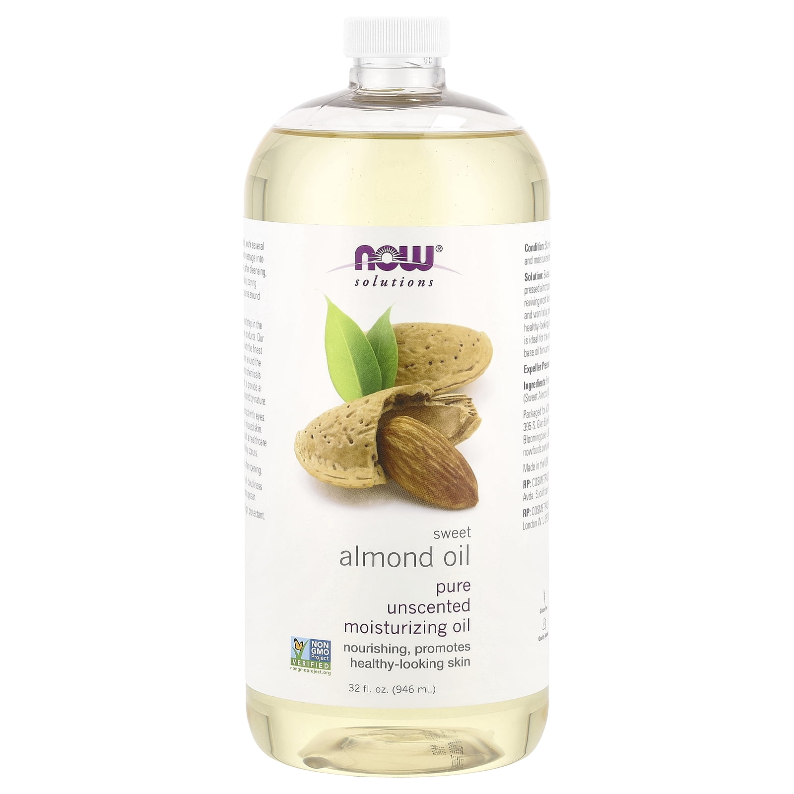 NOW Solutions, Sweet Almond Oil, Pure Moisturizing Oil, Promotes Healthy-Looking Skin, Unscented Oil, 32-Ounce