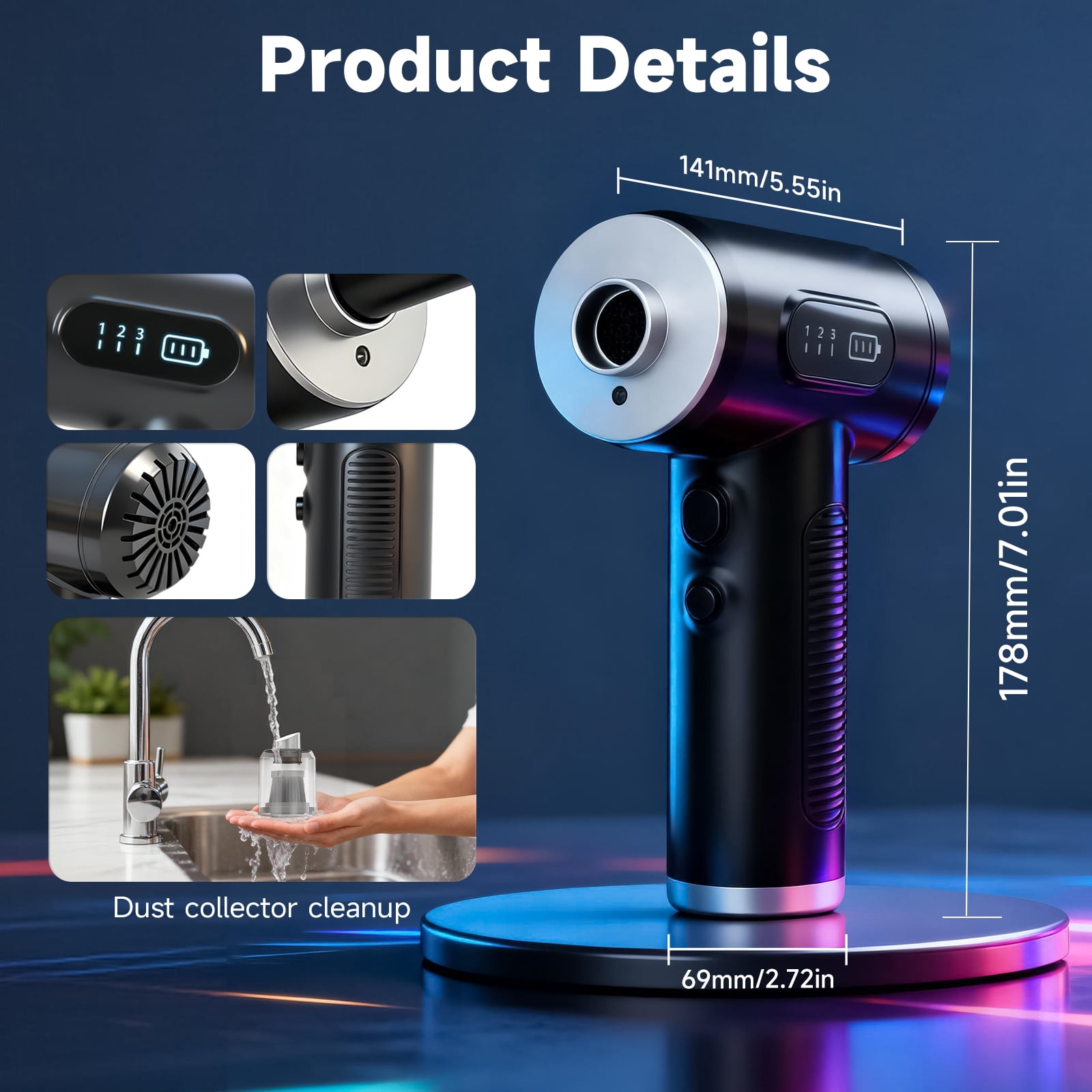 Compressed Air Duster, 120000RPM Mini Vacuum Cleaner Cordless, 3 Gear Adjustable Electric Air Duster/Car Vacuum Cleaner, Keyboard Duster with LED Light 13 Kits Air Blower for Computer