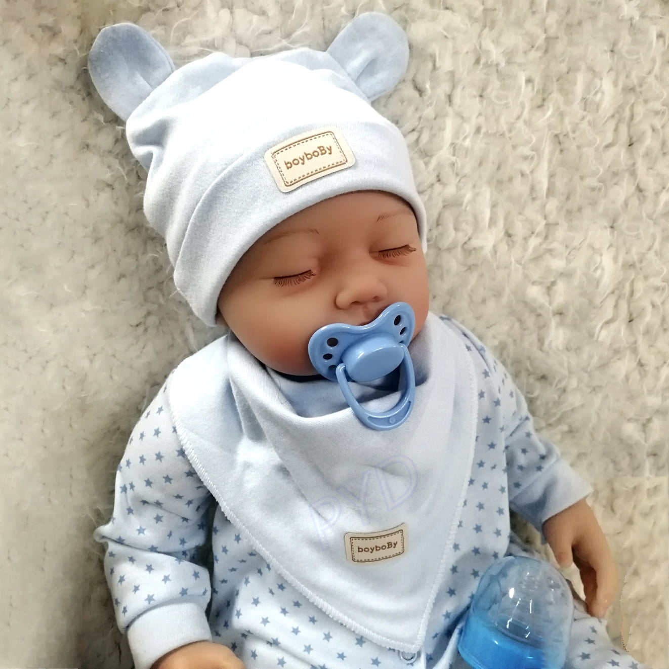 22-Inch Lifelike Reborn Dolls Realistic Vinyl Newborn Boy Doll Closed Eyes Soft Cloth Body Gift