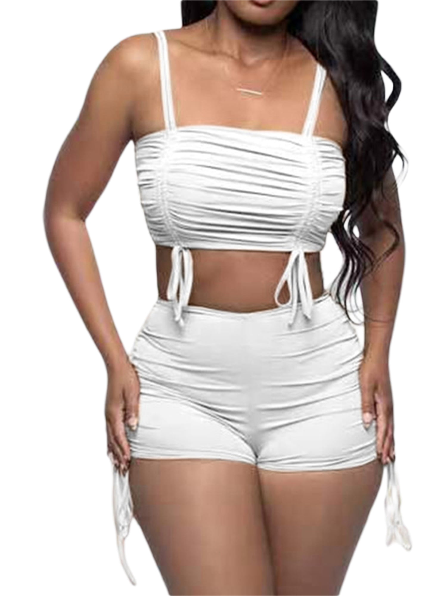Kaximil Womens Summer 2 Piece Outfits Cami Crop Top Bodycon Skirt Mini Club Dress 