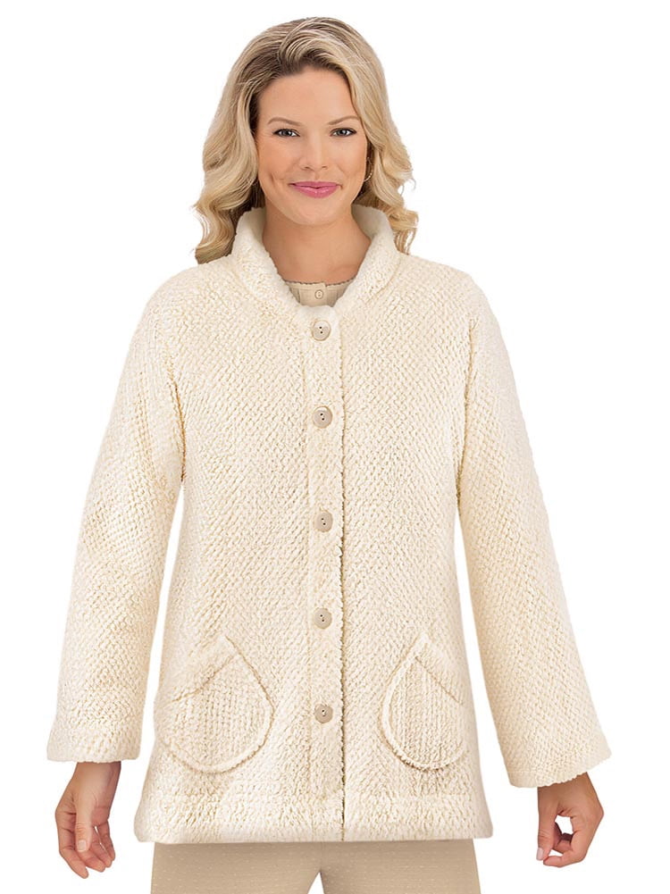 Collections Etc. Women's Textured Wide Button Down Fleece Night